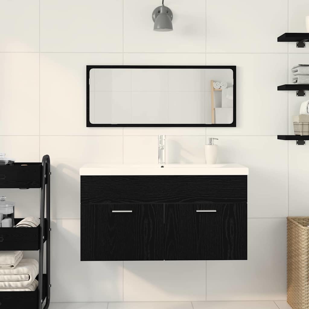 Juego de muebles de baño 3 pcs Roble Negro Madera de ingeniería