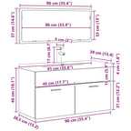 Juego de muebles de baño 3 pcs Roble Negro Madera de ingeniería