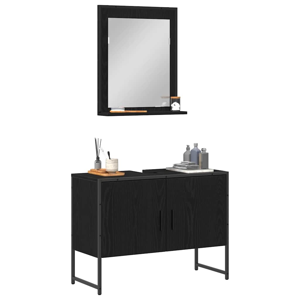 Juego de muebles de baño 2 pcs Negro Madera contrachapada