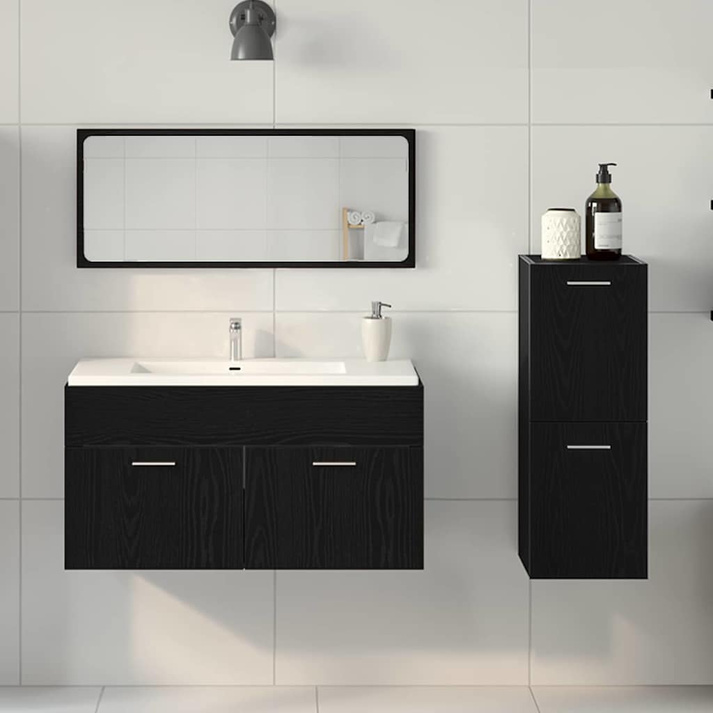Juego de muebles de baño 3 pcs Roble Negro Madera de ingeniería