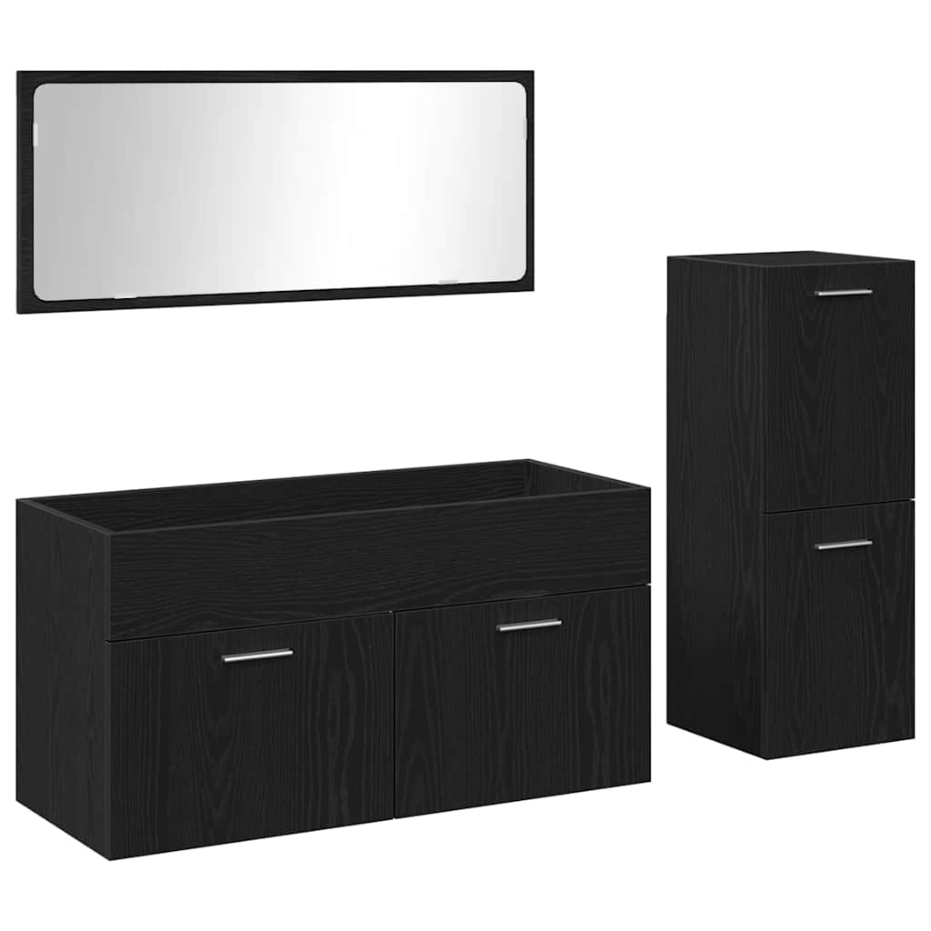 Juego de muebles de baño 3 pcs Roble Negro Madera de ingeniería