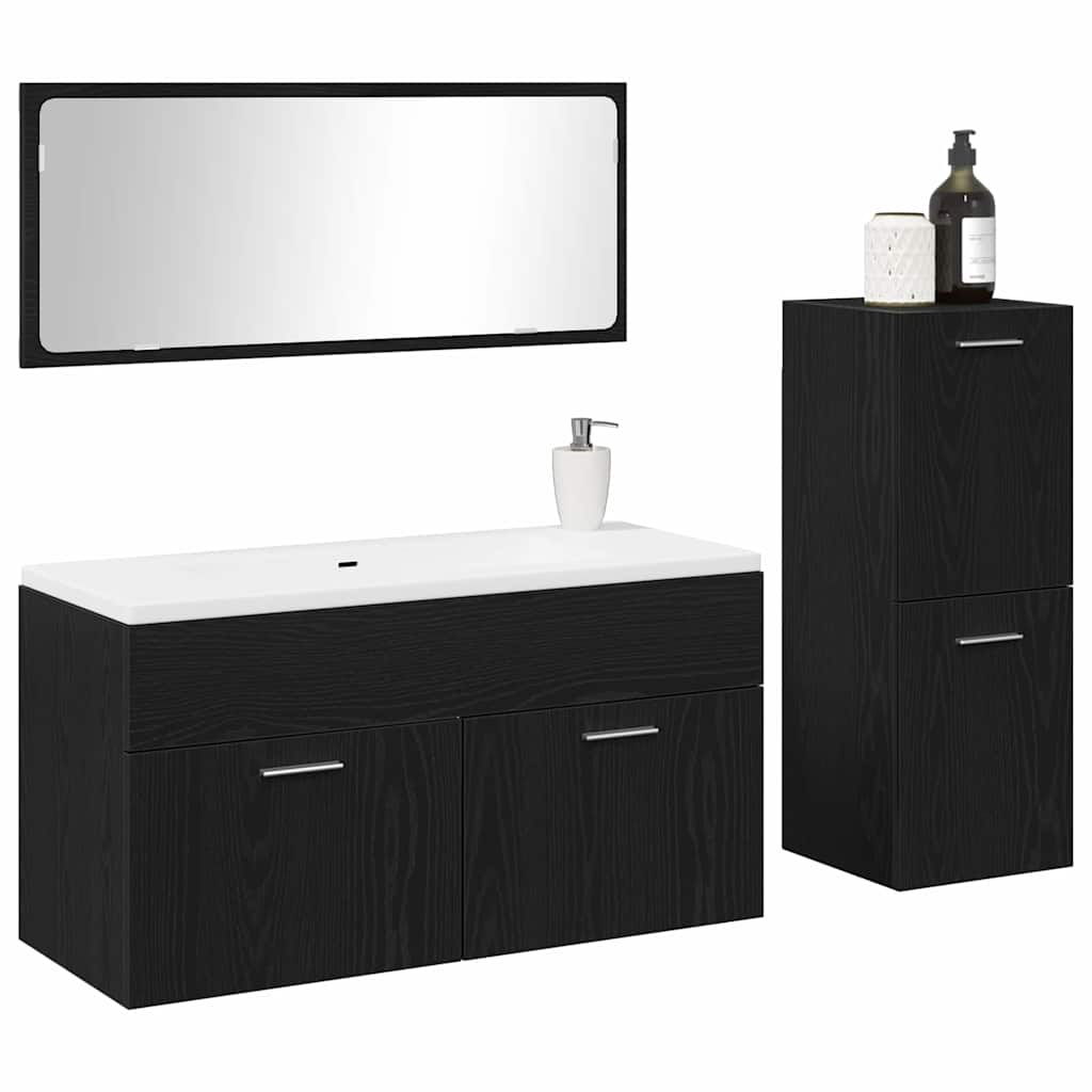 Juego de muebles de baño 3 pcs Roble Negro Madera de ingeniería