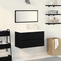 Juego de muebles de baño 3 pcs Roble Negro Madera de ingeniería