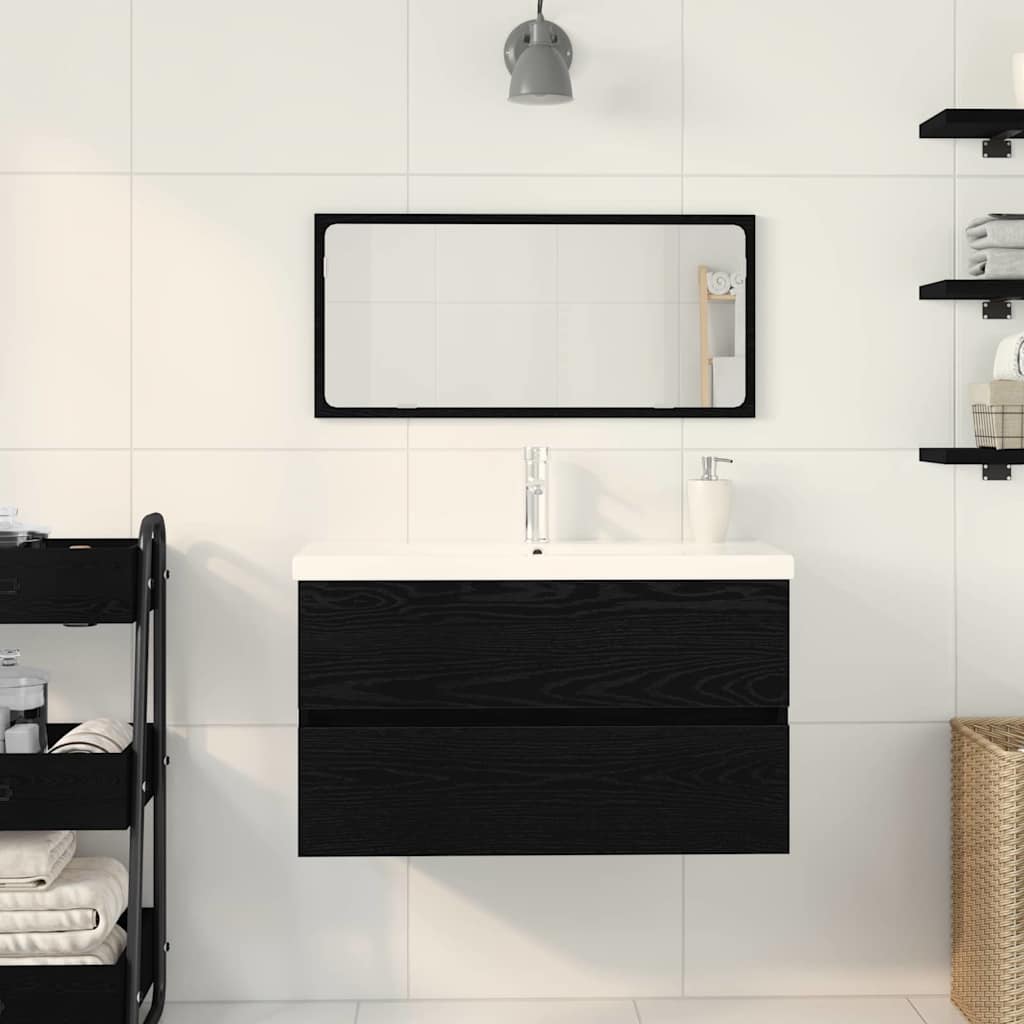 Juego de muebles de baño 3 pcs Roble Negro Madera de ingeniería