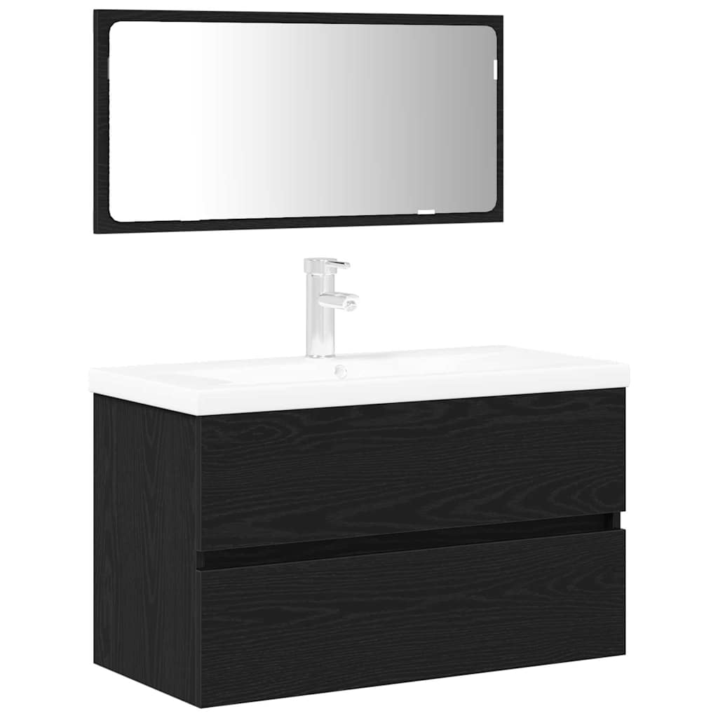 Juego de muebles de baño 3 pcs Roble Negro Madera de ingeniería