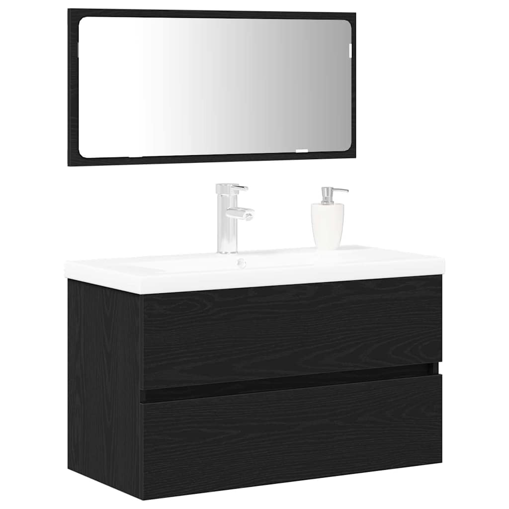 Juego de muebles de baño 3 pcs Roble Negro Madera de ingeniería