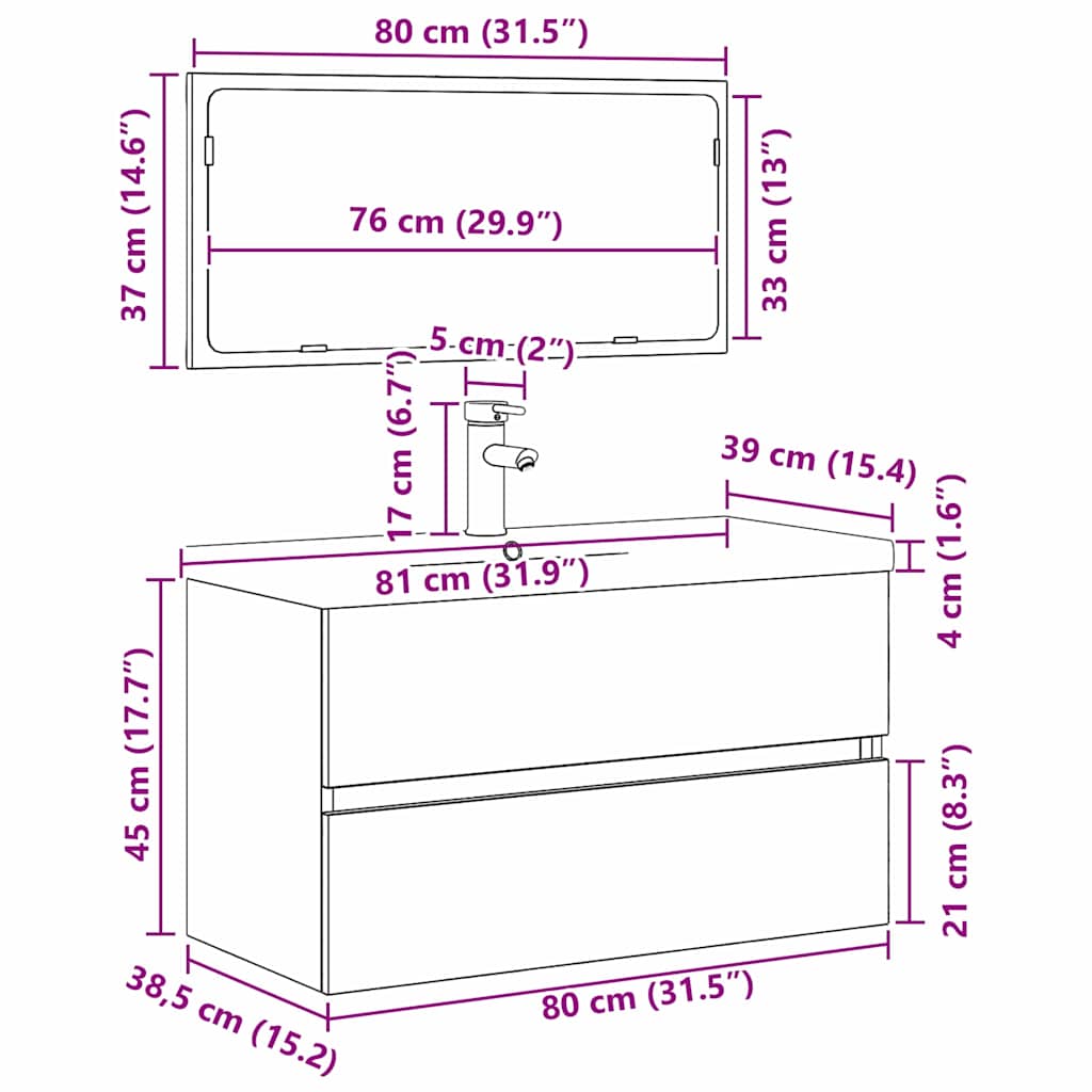 Juego de muebles de baño 3 pcs Roble Negro Madera de ingeniería