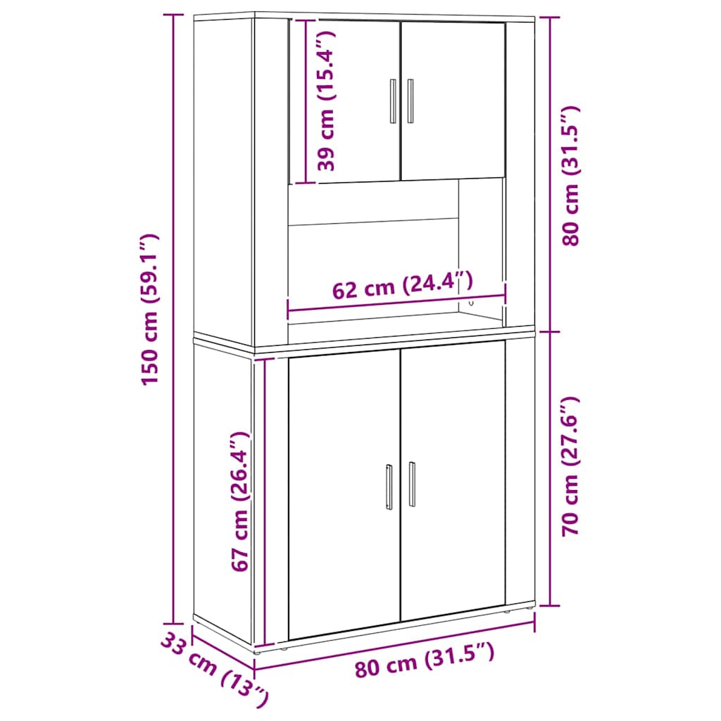 Aparador alto Madera vieja 80 x 33 x 150 cm