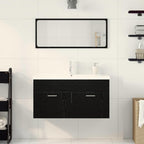 Juego de muebles de baño 3 pcs Roble Negro Madera de ingeniería