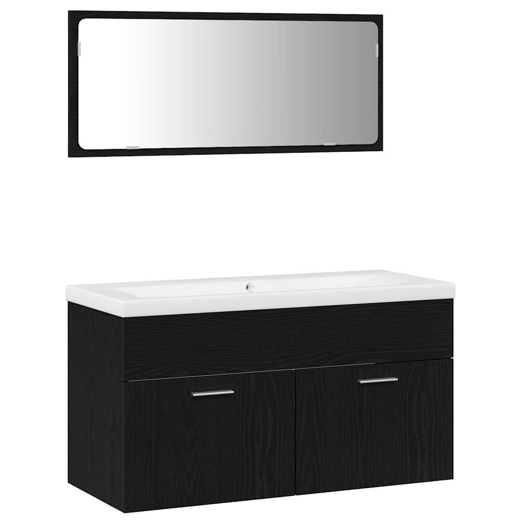 Juego de muebles de baño 3 pcs Roble Negro Madera de ingeniería