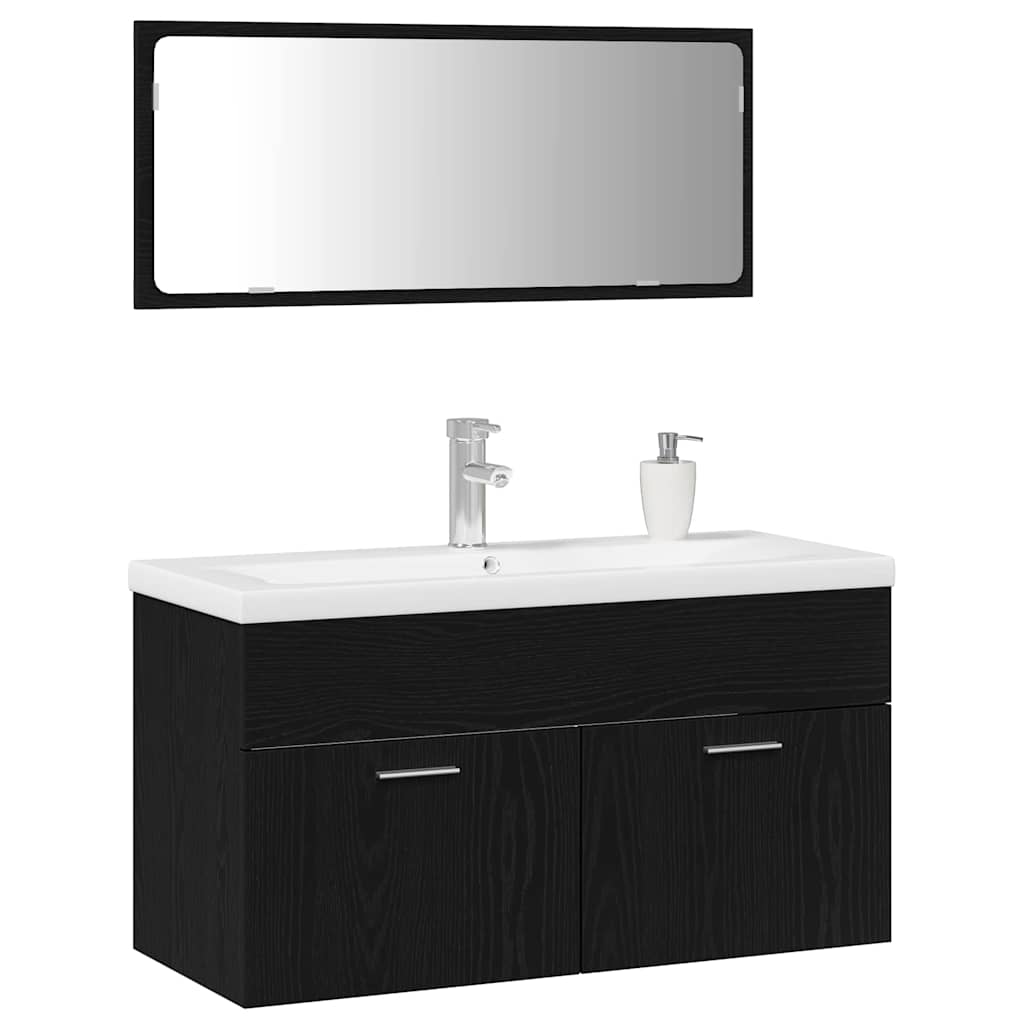Juego de muebles de baño 3 pcs Roble Negro Madera de ingeniería