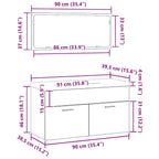 Juego de muebles de baño 3 pcs Roble Negro Madera de ingeniería