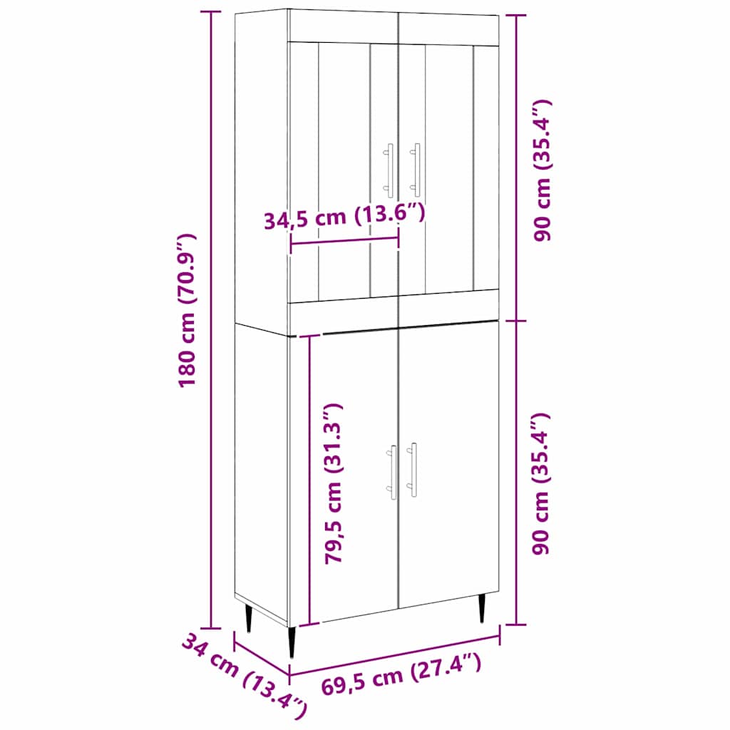 Aparador alto 2 pcs Madera vieja Madera de ingeniería