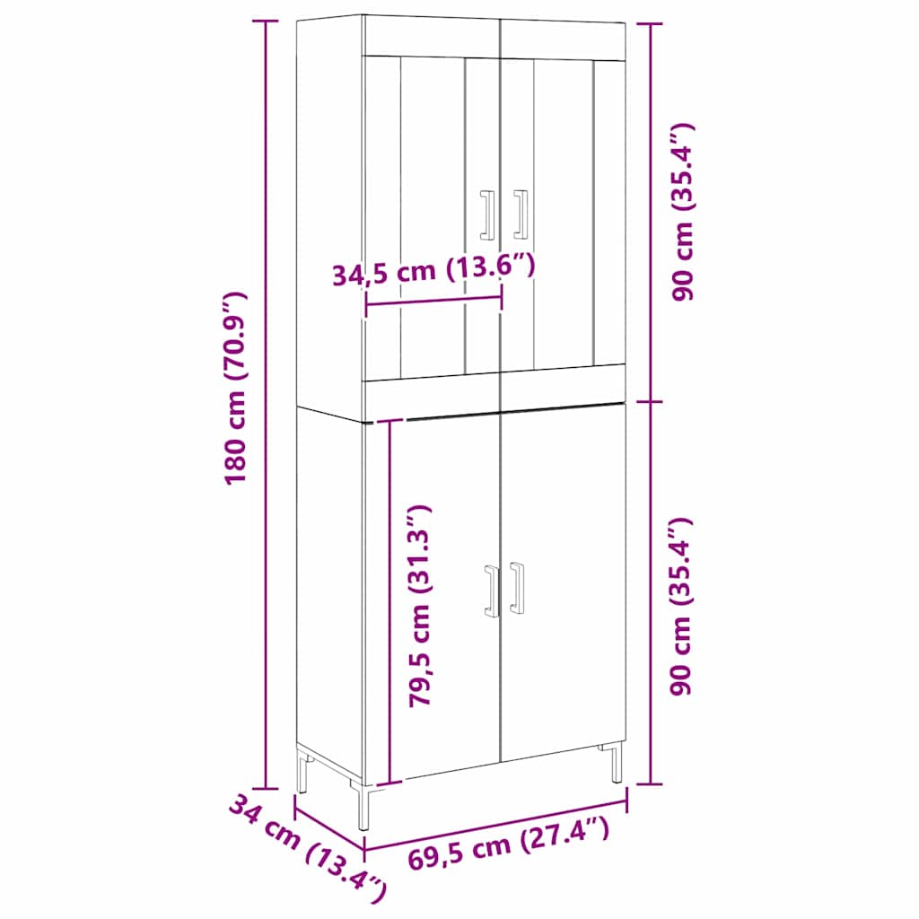 Aparador alto 2 pcs Madera envejecida 69,5 x 34 x 180 cm