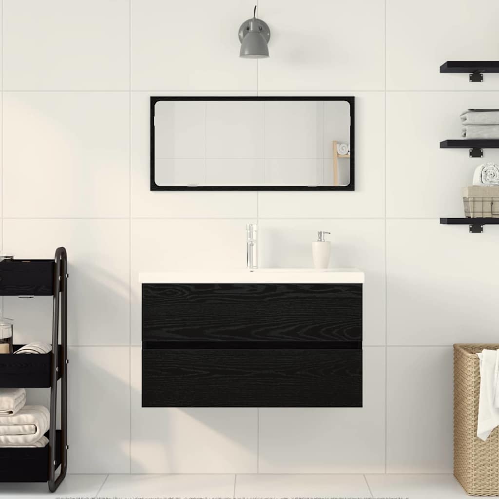 Juego de muebles de baño 3 pcs Roble Negro Madera de ingeniería