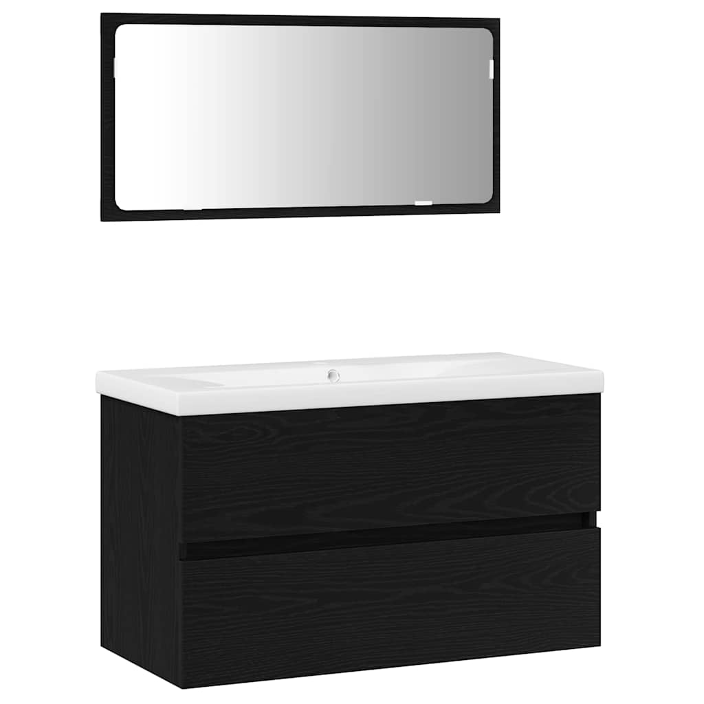 Juego de muebles de baño 3 pcs Roble Negro Madera de ingeniería