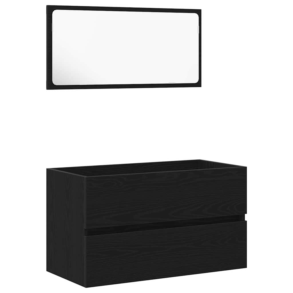 Juego de muebles de baño 3 pcs Roble Negro Madera de ingeniería