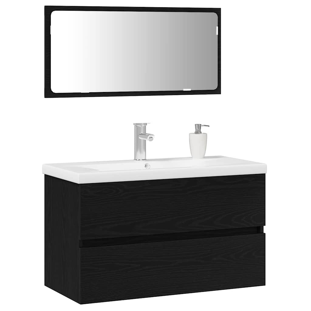 Juego de muebles de baño 3 pcs Roble Negro Madera de ingeniería