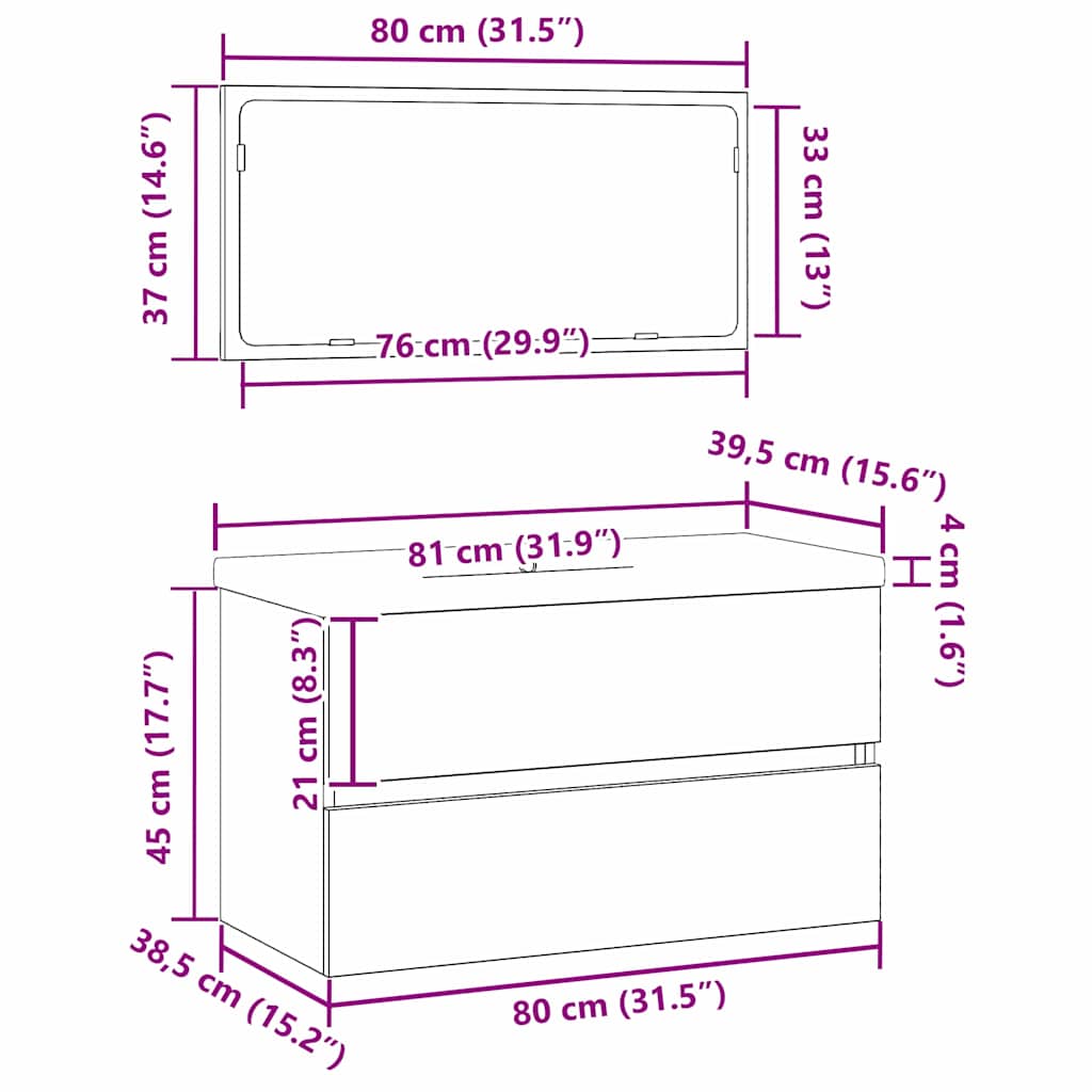 Juego de muebles de baño 3 pcs Roble Negro Madera de ingeniería