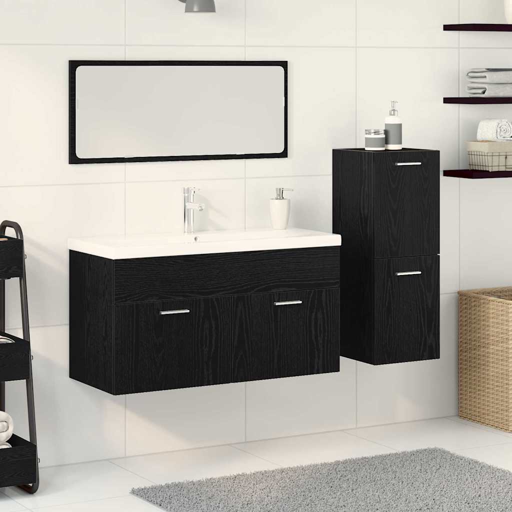 Conjunto de móveis de casa de banho 4 pcs Carvalho Preto Madeira composta