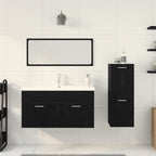 Juego de muebles de baño 4 pcs Roble Negro Madera de ingeniería