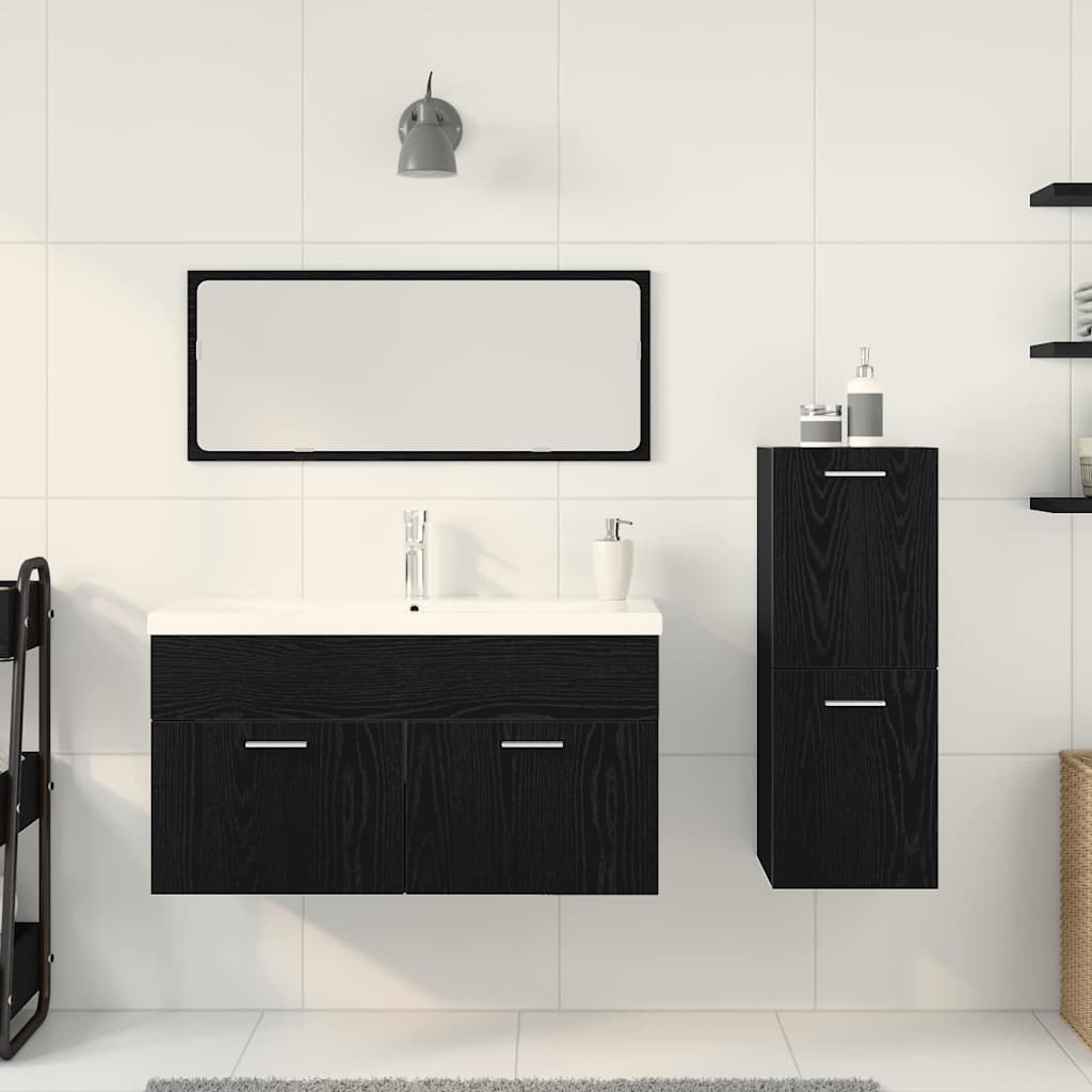 Juego de muebles de baño 4 pcs Roble Negro Madera de ingeniería