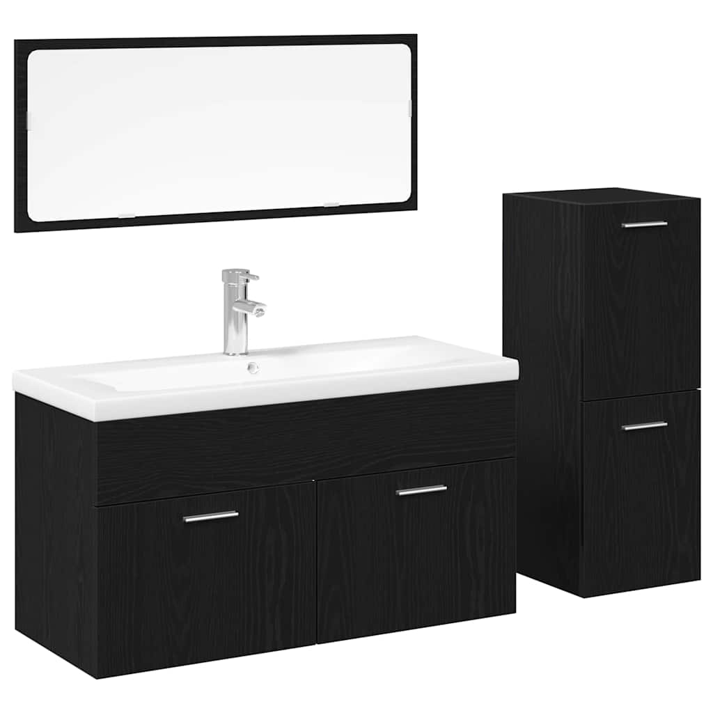 Juego de muebles de baño 4 pcs Roble Negro Madera de ingeniería