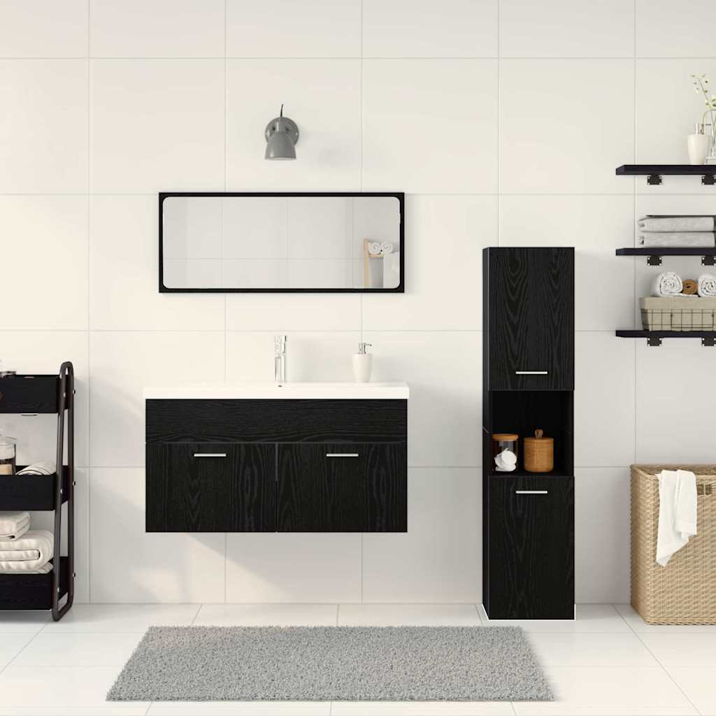 Juego de muebles de baño 4 pcs Roble Negro Madera de ingeniería