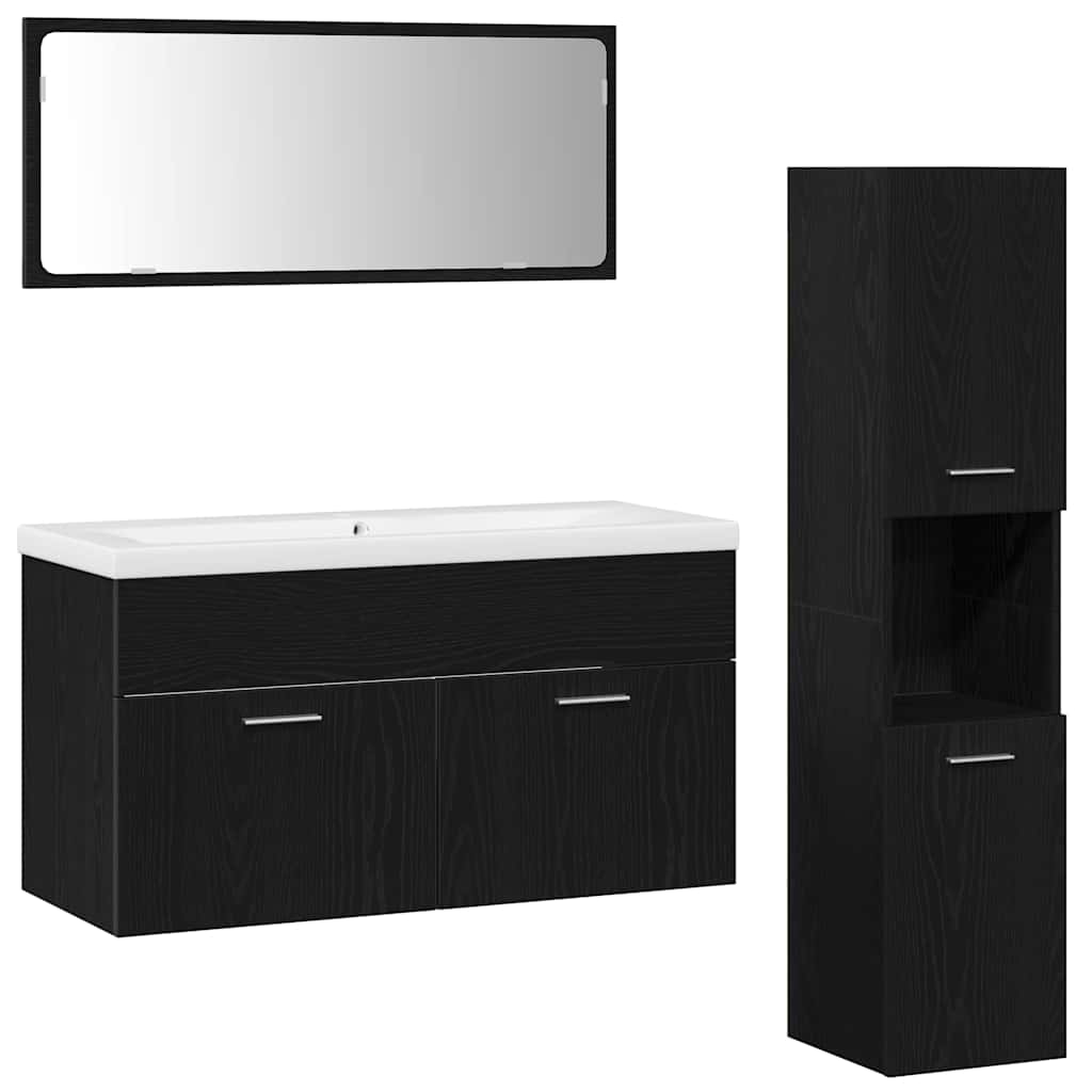 Juego de muebles de baño 4 pcs Roble Negro Madera de ingeniería