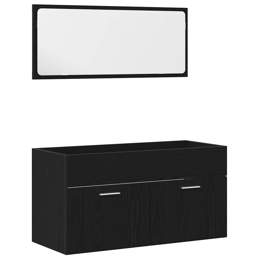 Juego de muebles de baño 4 pcs Roble Negro Madera de ingeniería