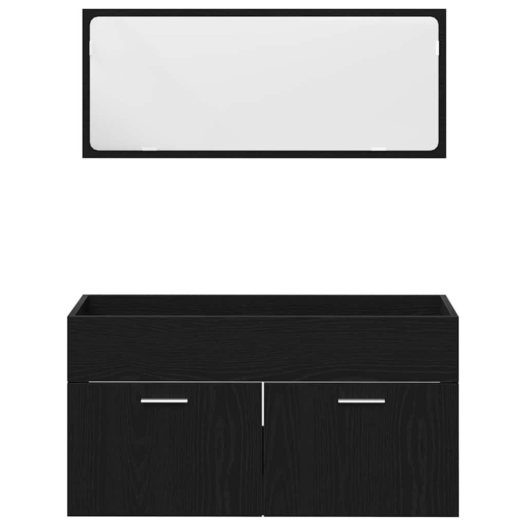 Juego de muebles de baño 4 pcs Roble Negro Madera de ingeniería