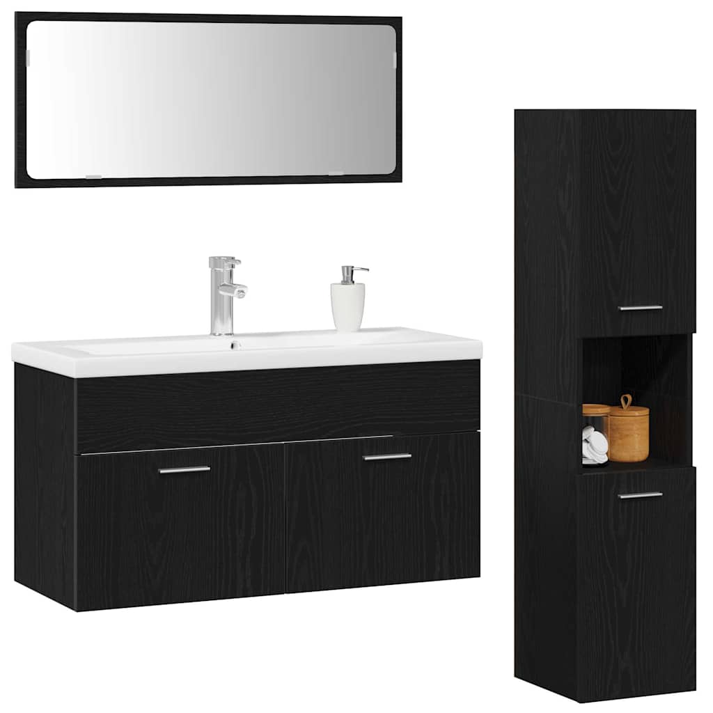Juego de muebles de baño 4 pcs Roble Negro Madera de ingeniería