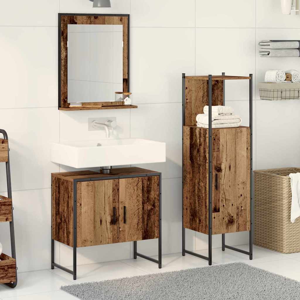 Juego de muebles de baño 3 pcs Marrón Madera contrachapada