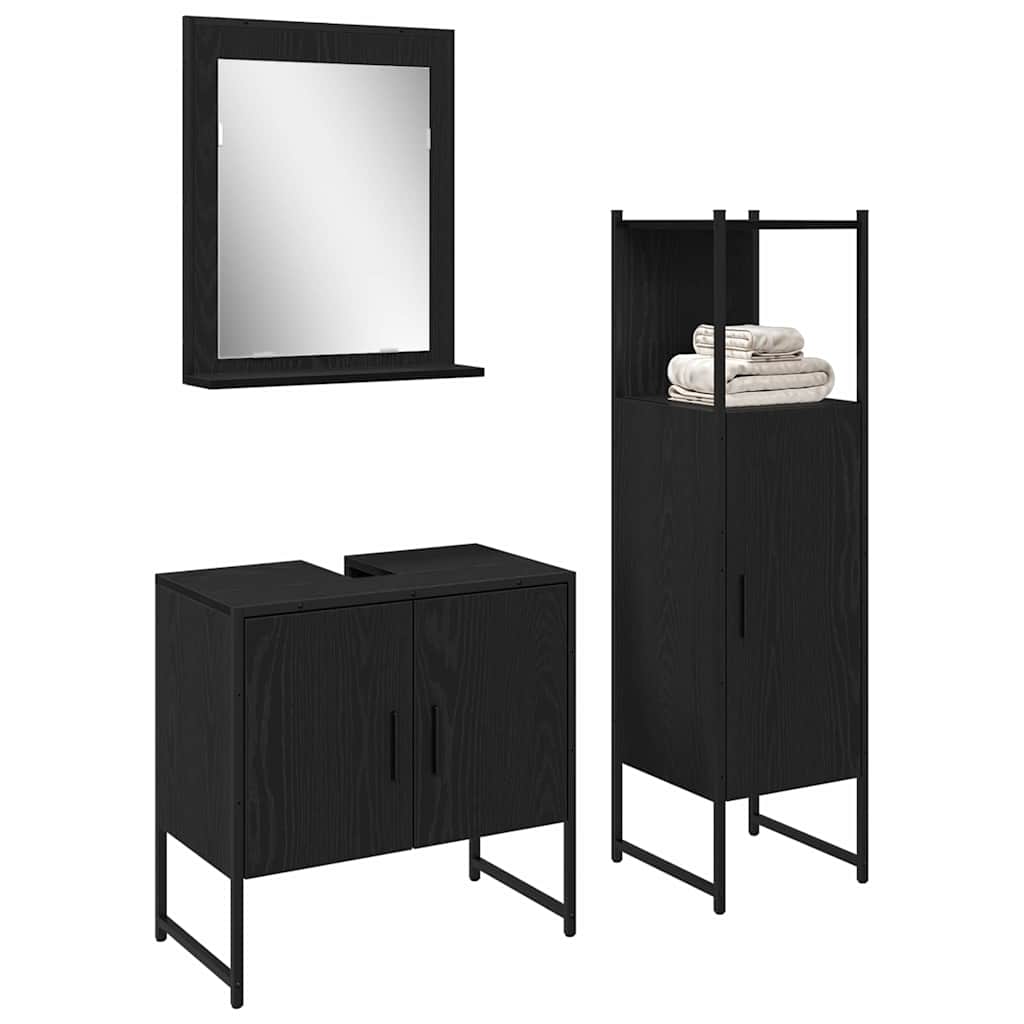 Juego de muebles de baño 3 pcs Negro Madera contrachapada