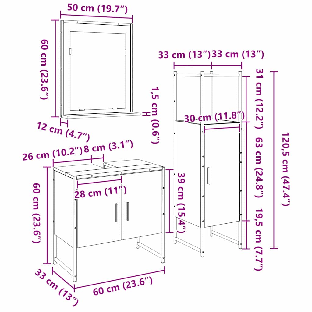 Juego de muebles de baño 3 pcs Negro Madera contrachapada
