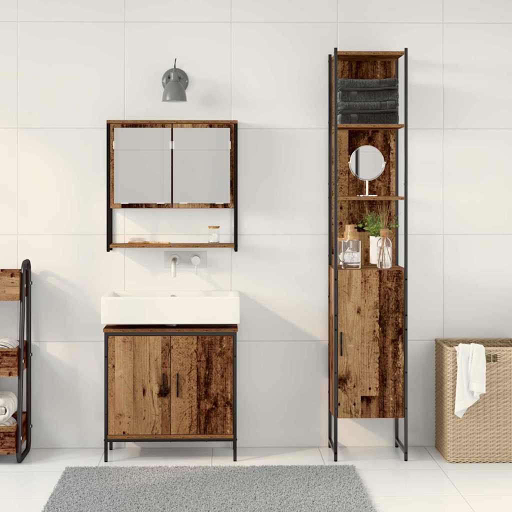 Juego de muebles de baño 3 pcs Marrón Madera contrachapada