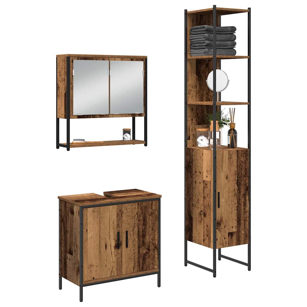 Juego de muebles de baño 3 pcs Marrón Madera contrachapada