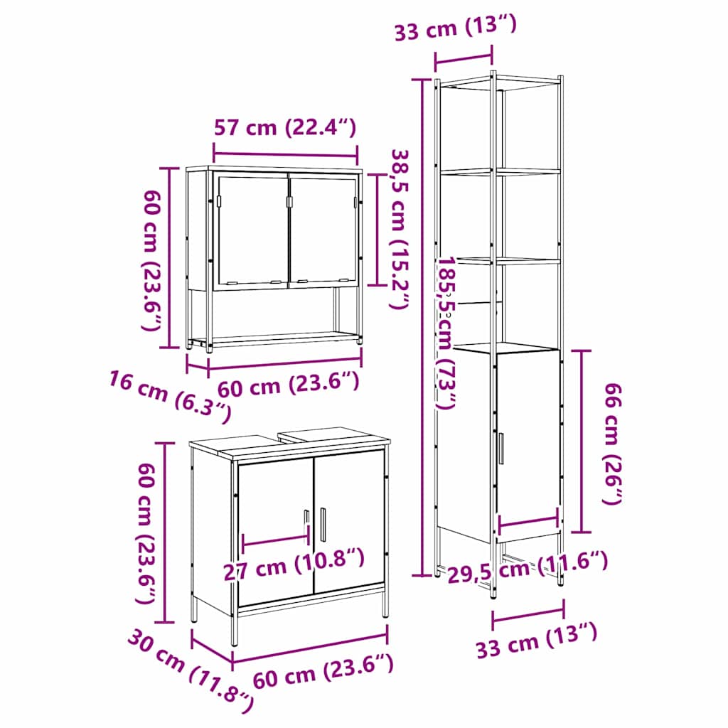 Juego de muebles de baño 3 pcs Marrón Madera contrachapada