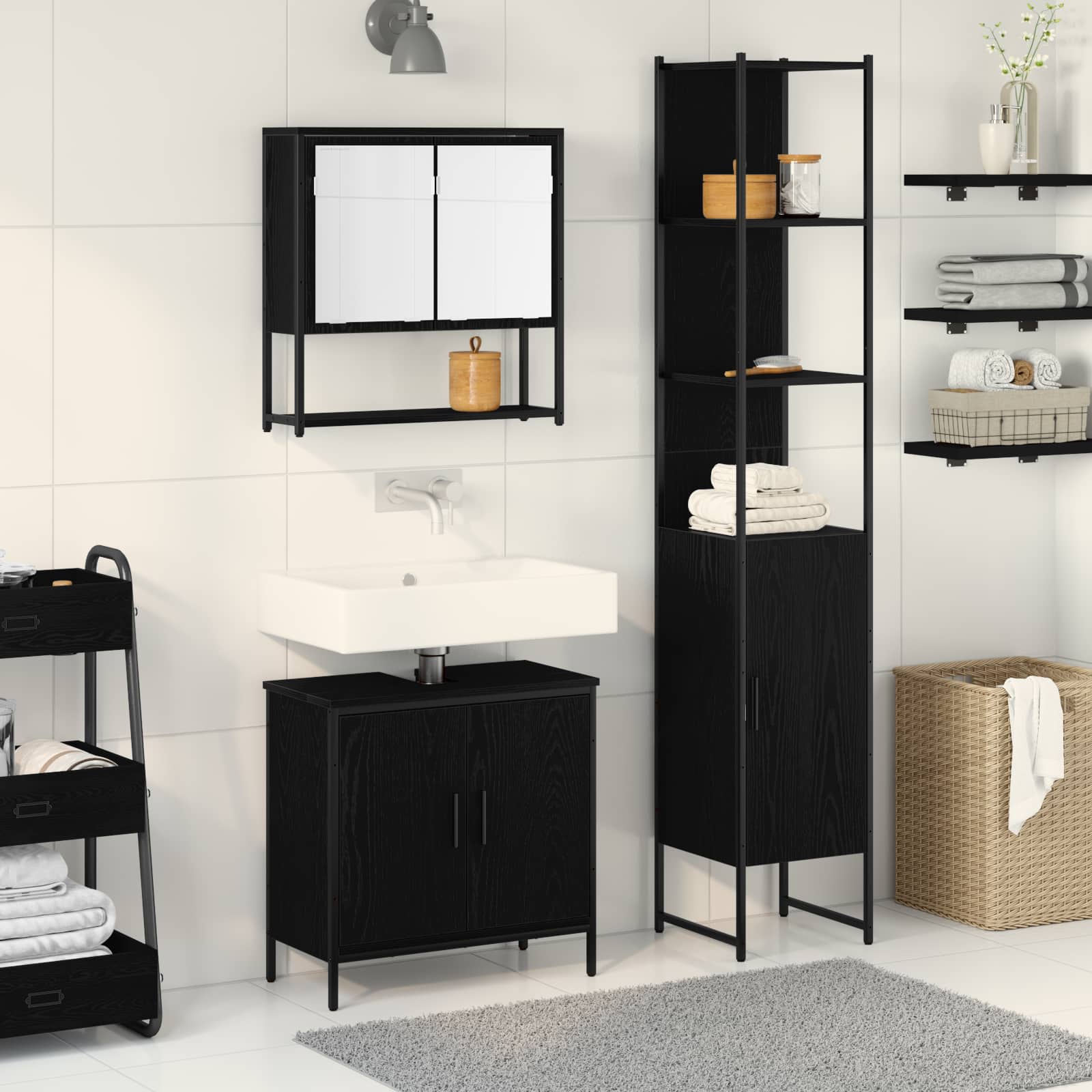 Juego de muebles de baño 3 pcs Marrón Madera contrachapada