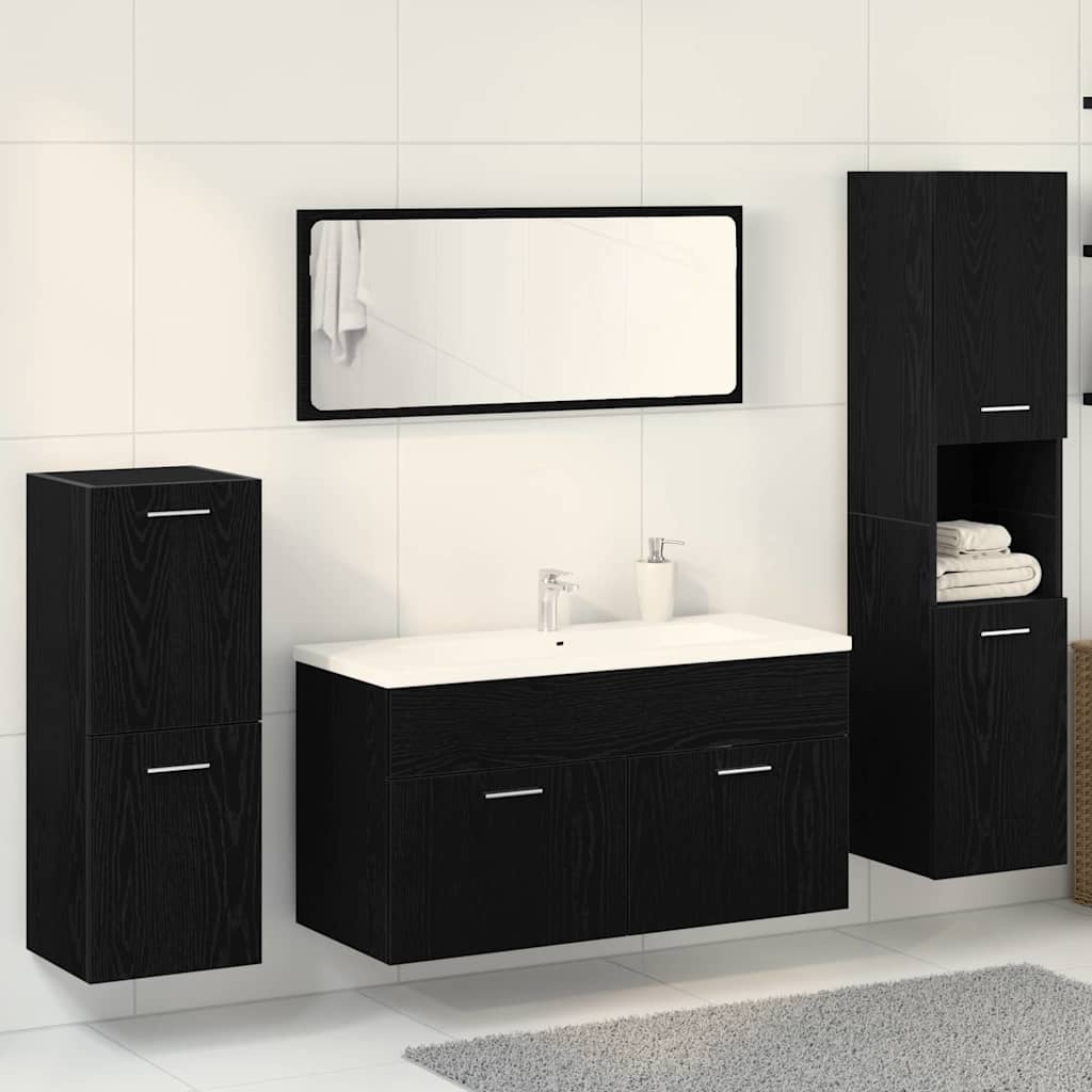 Conjunto de móveis de casa de banho 3 pcs Carvalho Preto Madeira compensada