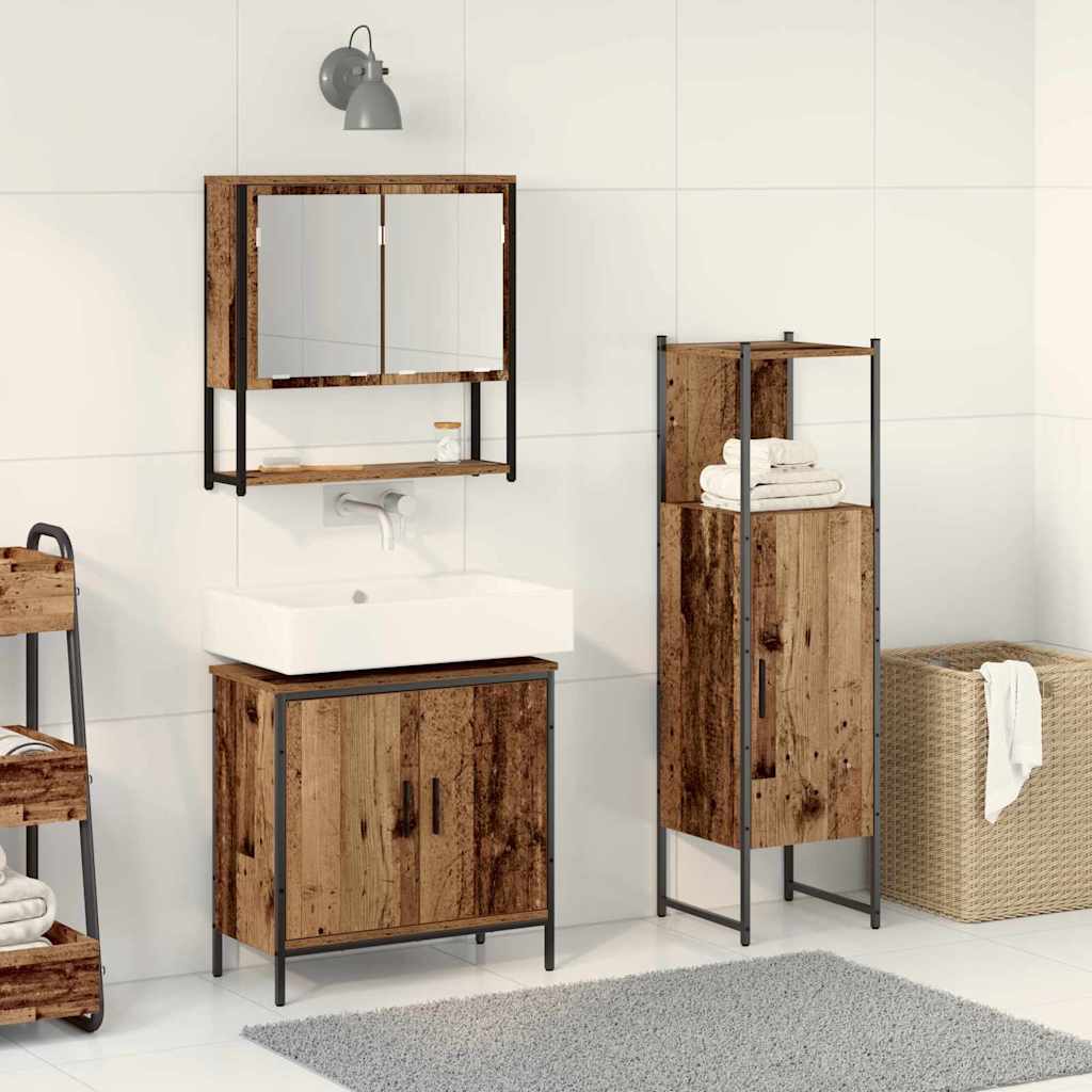 Juego de muebles de baño 3 pcs Marrón Madera contrachapada