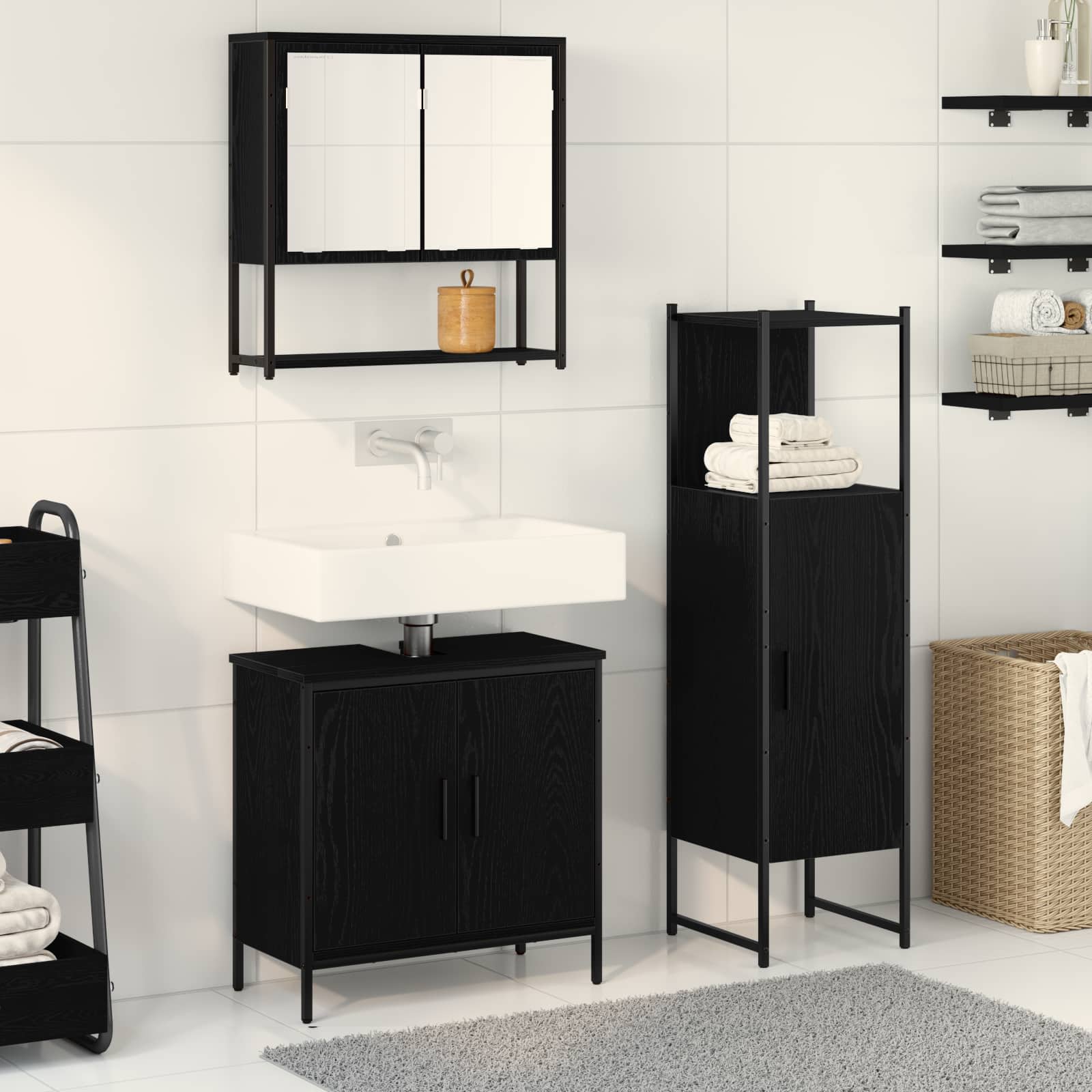 Juego de muebles de baño 3 pcs Negro Madera contrachapada