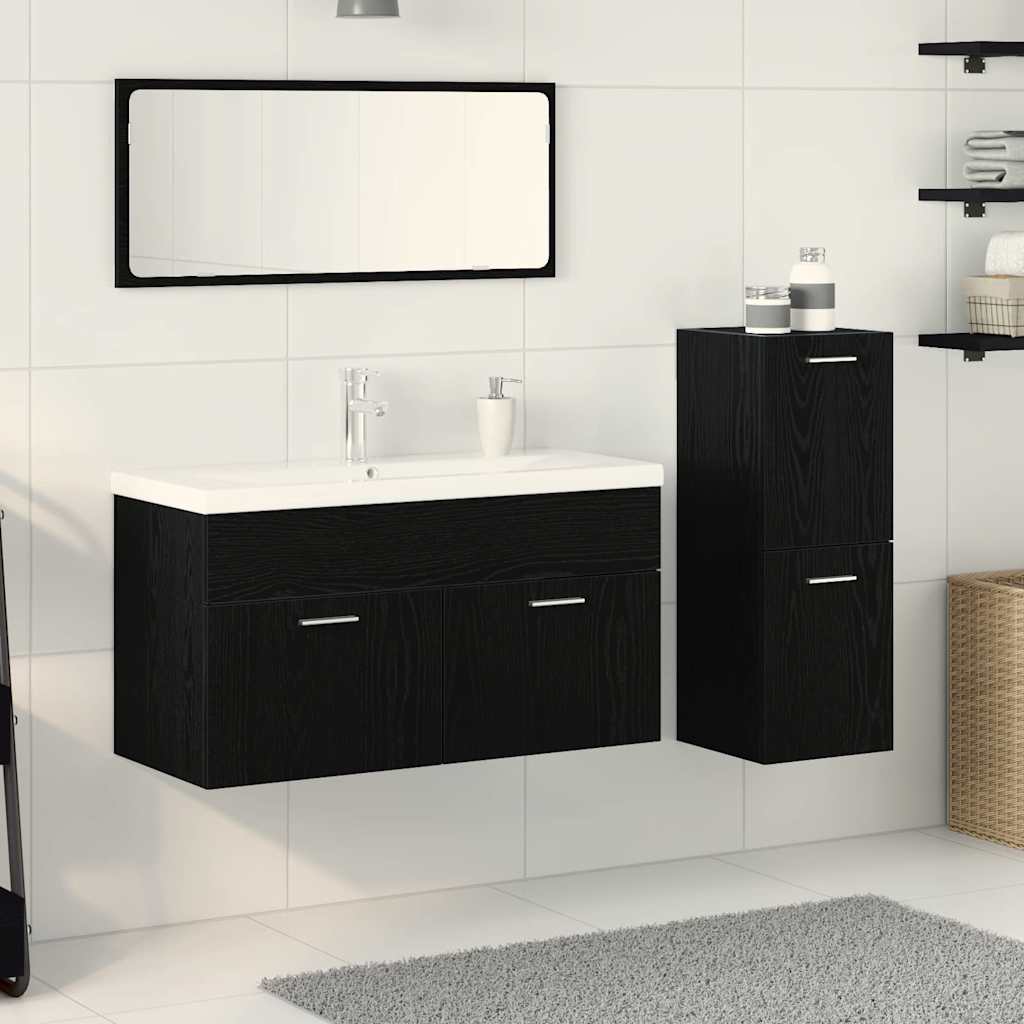 Conjunto de móveis de casa de banho 4 pcs Carvalho Preto Madeira composta