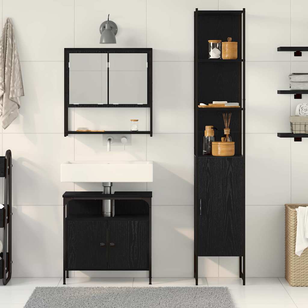 Juego de muebles de baño 3 pcs Roble Negro Madera contrachapada
