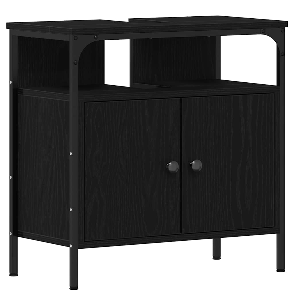 Juego de muebles de baño 3 pcs Roble Negro Madera contrachapada