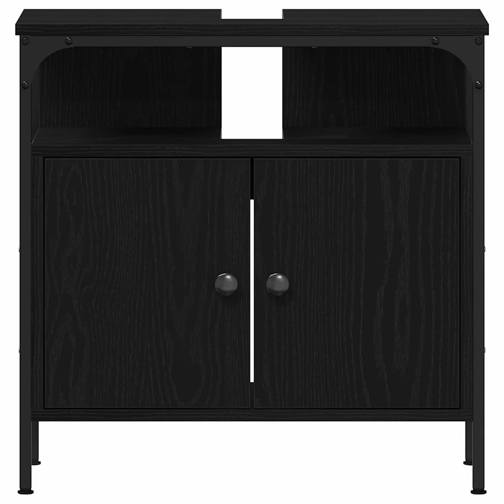 Juego de muebles de baño 3 pcs Roble Negro Madera contrachapada