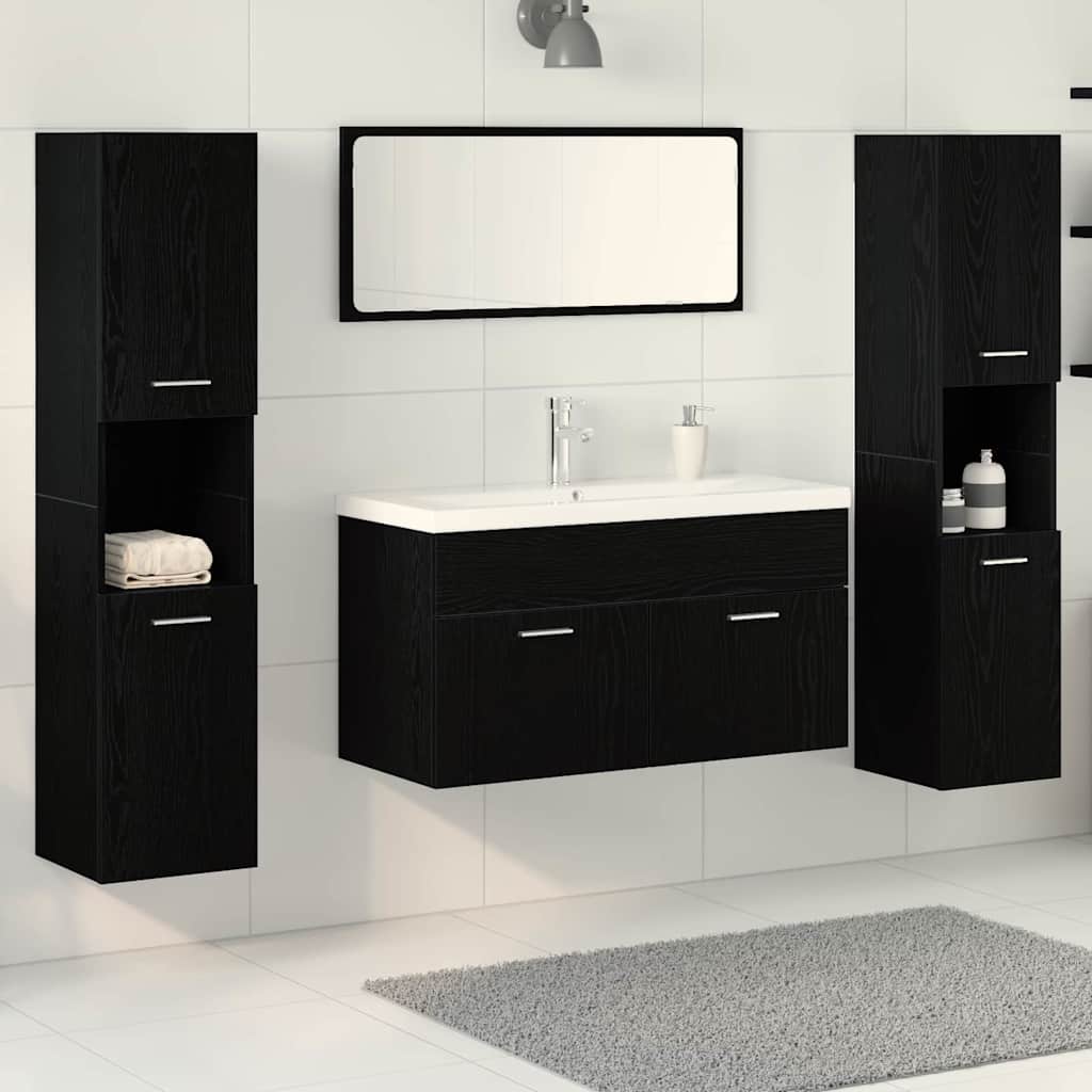 Juego de muebles de baño 4 pcs Roble Negro Madera de ingeniería