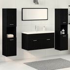 Juego de muebles de baño 4 pcs Roble Negro Madera de ingeniería