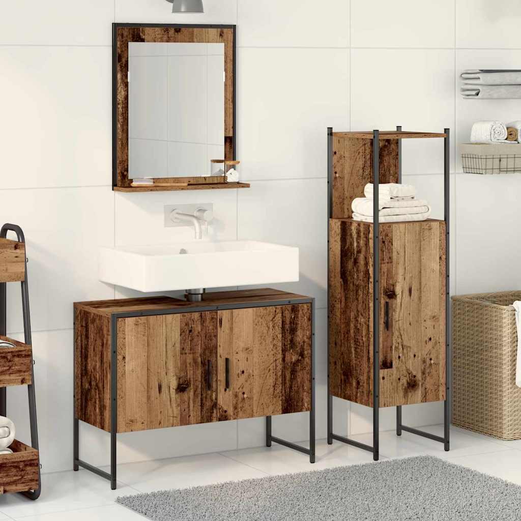 Juego de muebles de baño 3 pcs Marrón Madera contrachapada