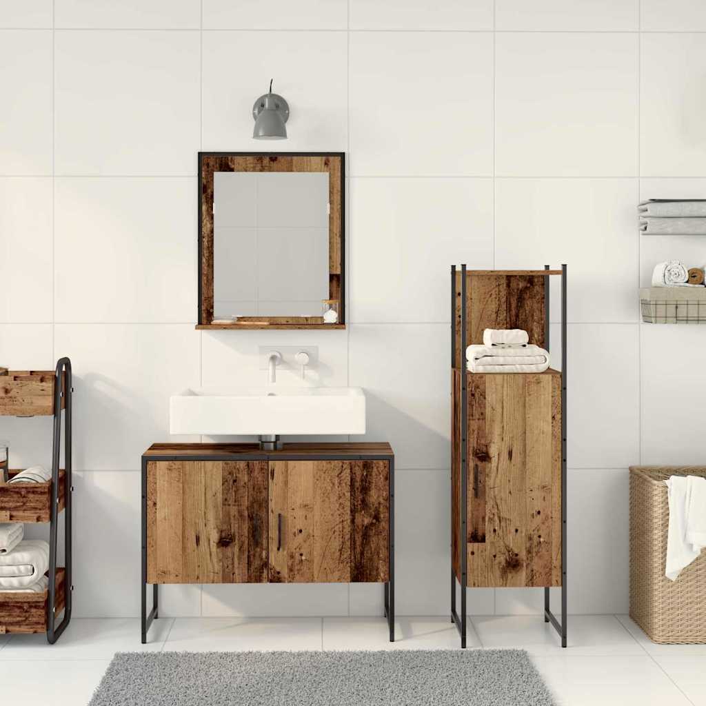 Juego de muebles de baño 3 pcs Marrón Madera contrachapada